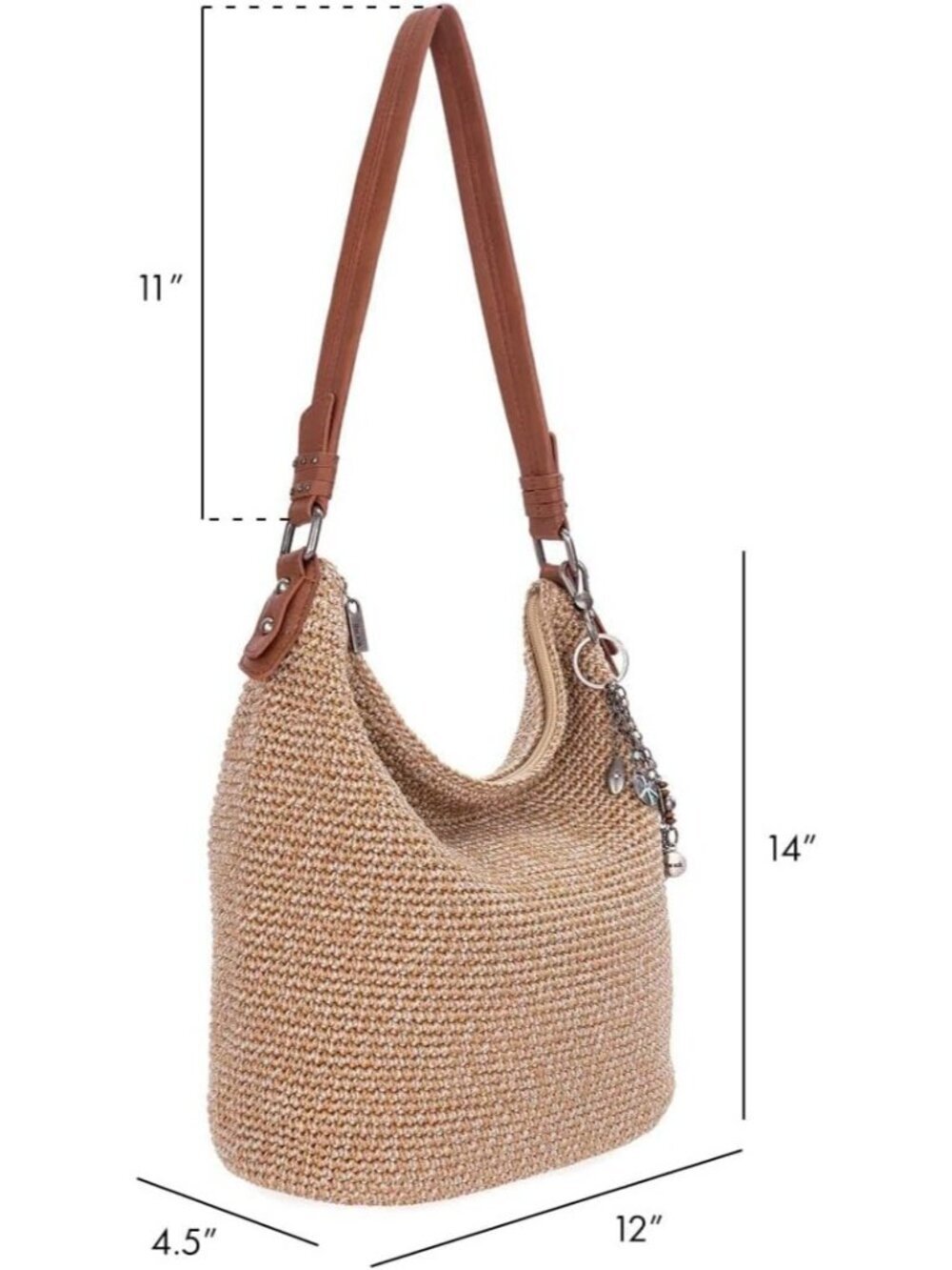 Women's Bamboo Static Hand Crochet Tote With Zipper Pocket Hobo Bag Purse - Picture 3 of 6